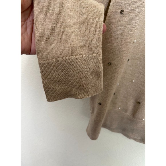 Ann Taylor LOFT XS Sweater Brown Beaded Pearl Pullover Long Sleeve Crewneck - Picture 4 of 11